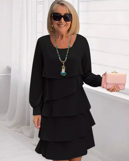 Full Size Layered Long Sleeve Mini Dress Plus Size Black