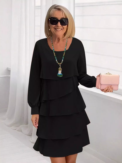 Full Size Layered Long Sleeve Mini Dress Plus Size Black