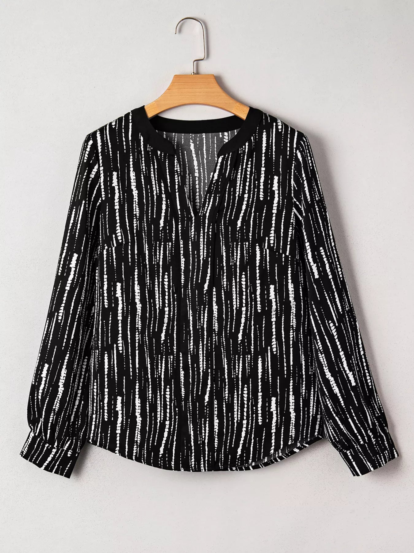 Abstract Printed Notched Long Sleeve Blouse