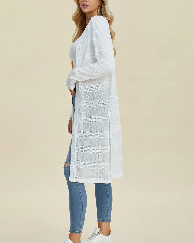Double Take Full Size Open Front Longline Cardigan 