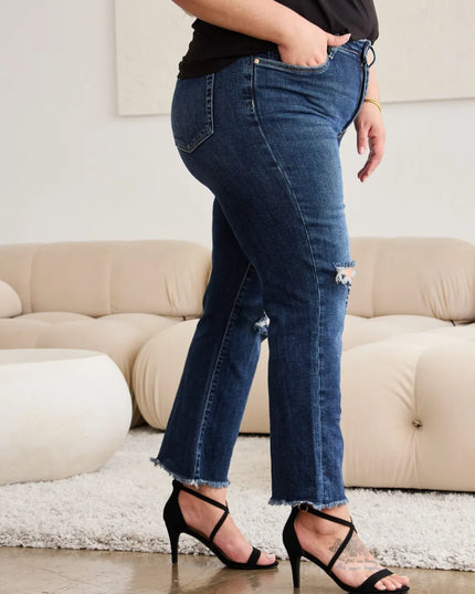RFM Crop Dylan Full Size Tummy Control Distressed High Waist Raw Hem Jeans