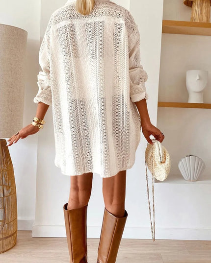Lace Crochet Collared Neck Oversized Shirt
