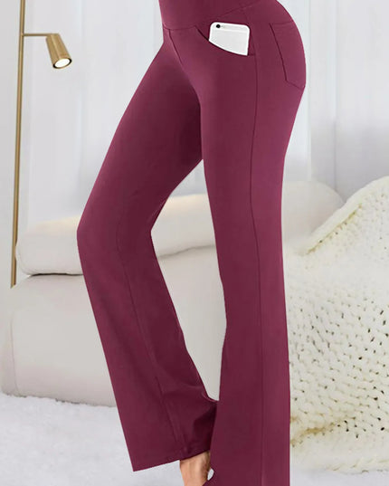 Pocketed High Waist Active Pants Burgundy