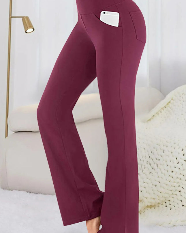 Pocketed High Waist Active Pants Burgundy