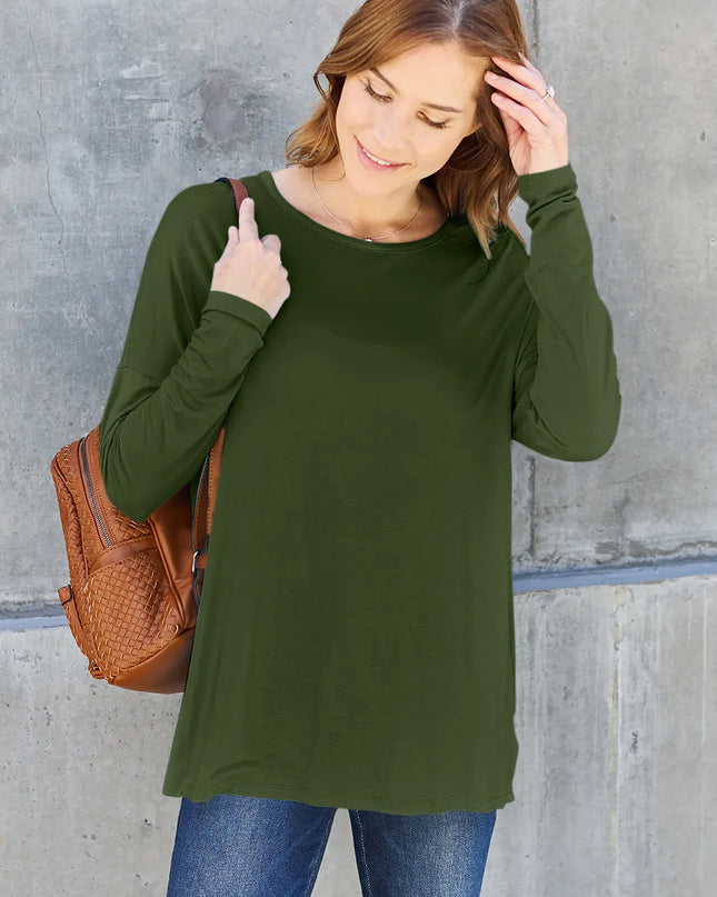 Basic Bae Full Size Round Neck Dropped Shoulder T-Shirt Army Green