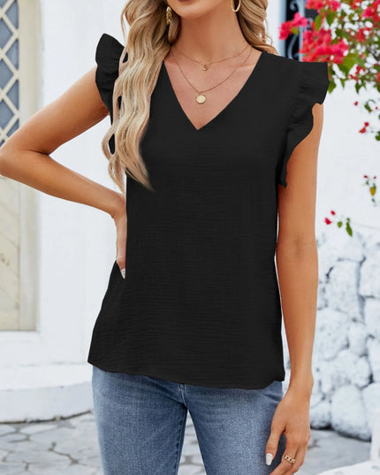 V-Neck Ruffled Sleeve Top