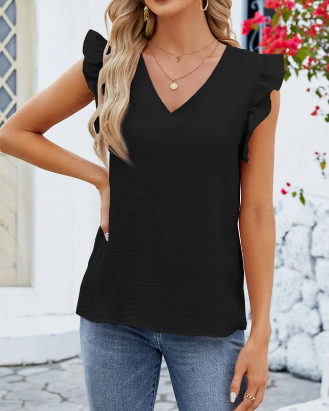 V-Neck Ruffled Sleeve Top