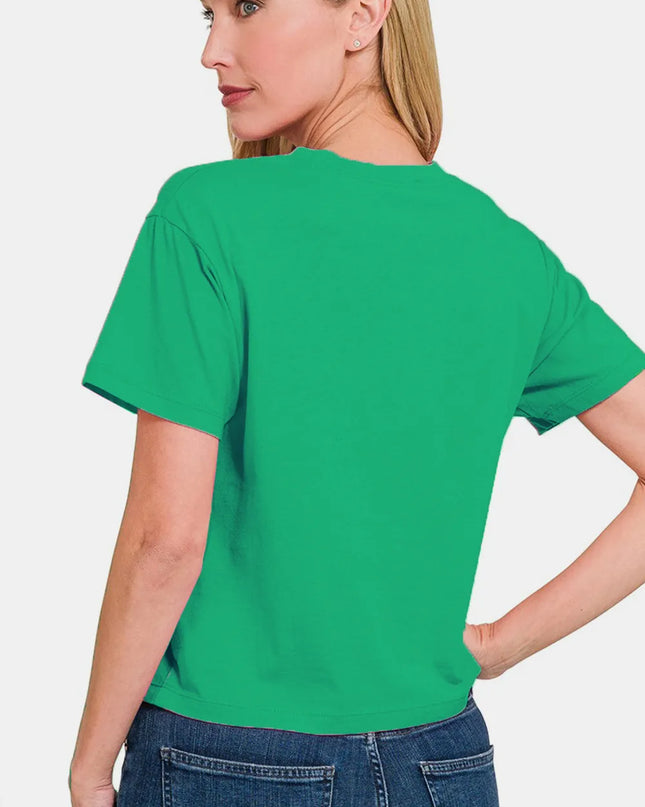 Zenana Round Neck Short Sleeve Cropped T-Shirt
