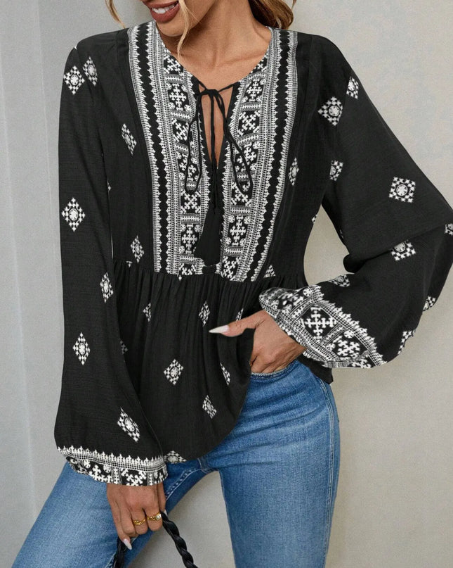 Tie Front Long Sleeve Blouse