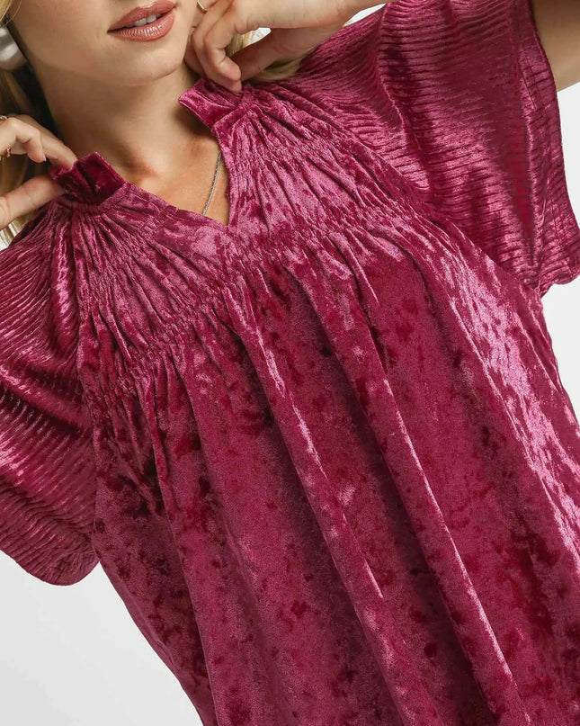 Umgee Crushed Velvet Pleated Blouse