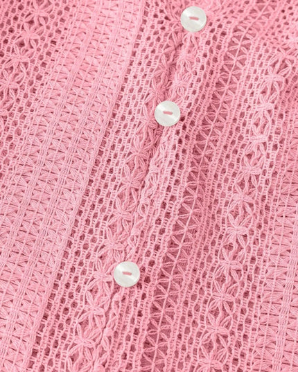 Crochet Notched Button-Front Shirt