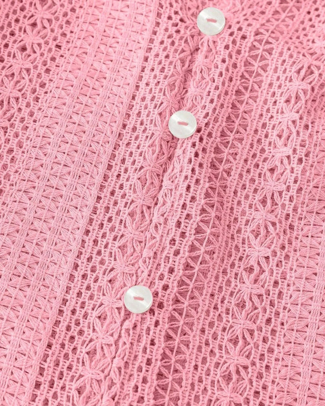 Crochet Notched Button-Front Shirt
