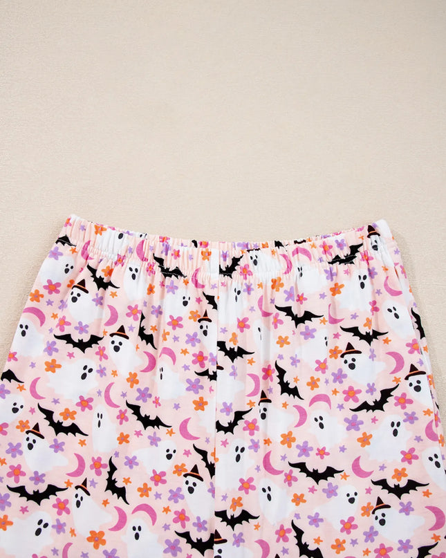 Halloween Ghost Print Button Up Top and Pants Lounge Set