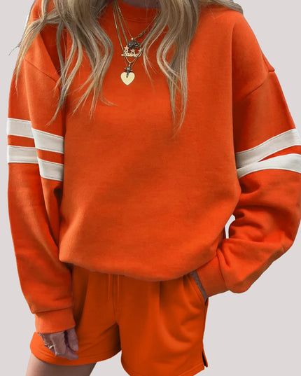 Stripe Round Neck Sweatshirt and Shorts Set