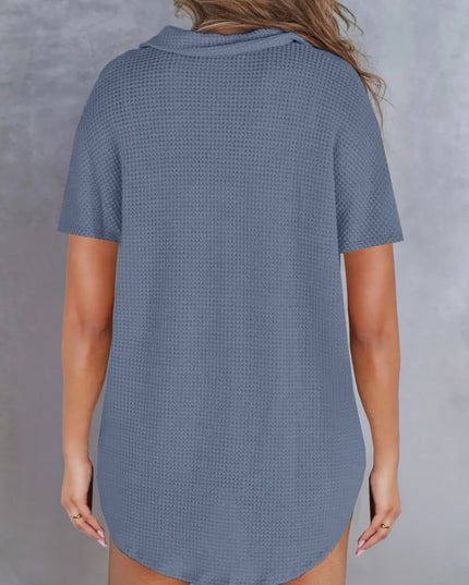 Waffle-Knit Short Sleeve Polo Shirt