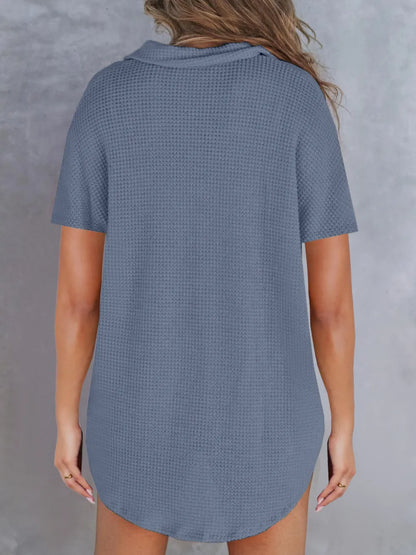 Waffle-Knit Short Sleeve Polo Shirt