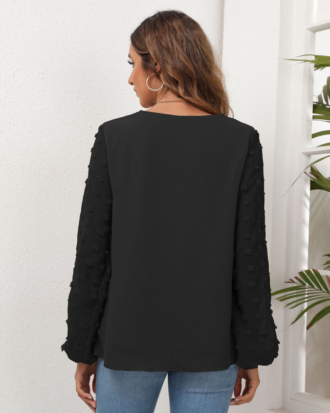 Swiss Dot Balloon Sleeve Blouse