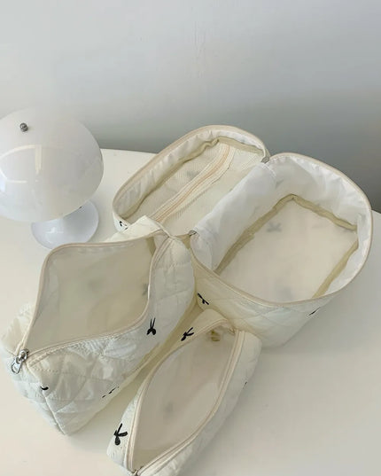 3 Piece Bow Quilted Cloth Storage Bag Set