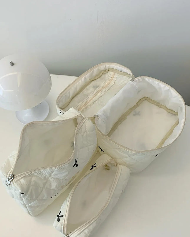 3 Piece Bow Quilted Cloth Storage Bag Set