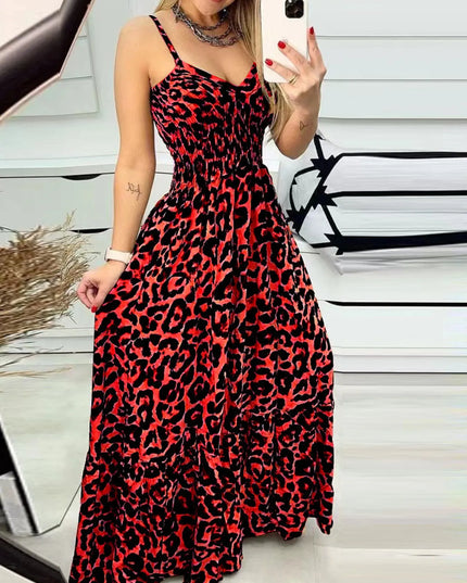 Full Size Leopard Print Spaghetti Strap Maxi Dress Plus Size 