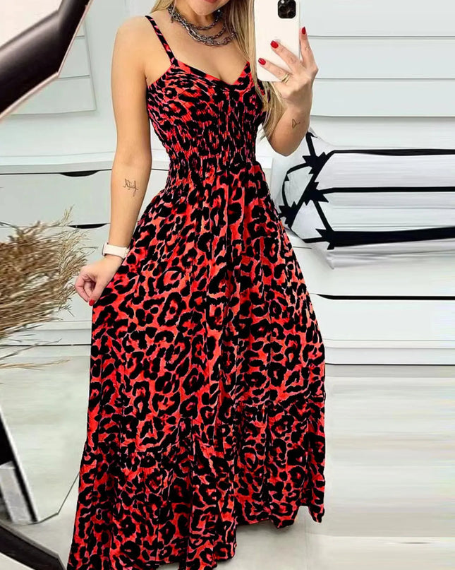 Full Size Leopard Print Spaghetti Strap Maxi Dress Plus Size 