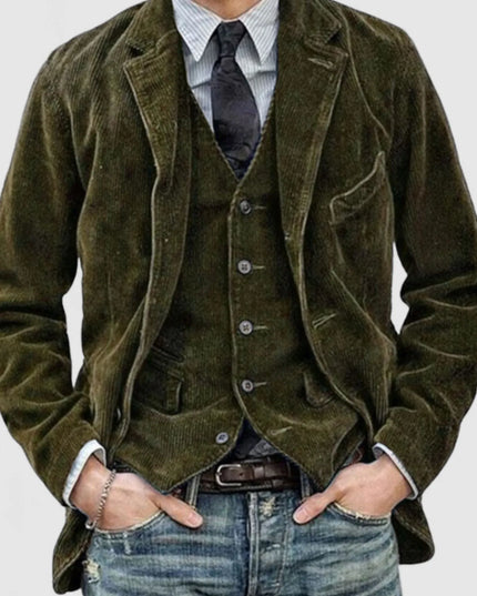 Men's Full Size Button Up Lapel Collar Corduroy Blazer Plus Size Military Green