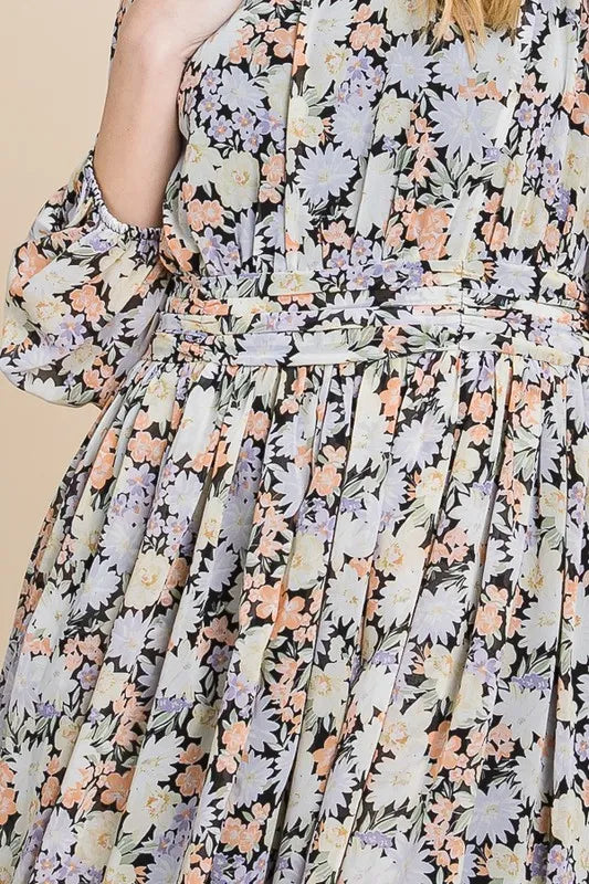 Lime 'N' Chili Chiffon Floral Print Belted Dress with Back Zipper 