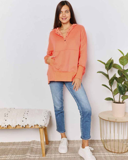 Double Take Quarter-Snap Dropped Shoulder Hoodie