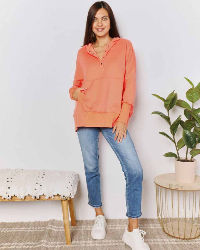 Double Take Quarter-Snap Dropped Shoulder Hoodie