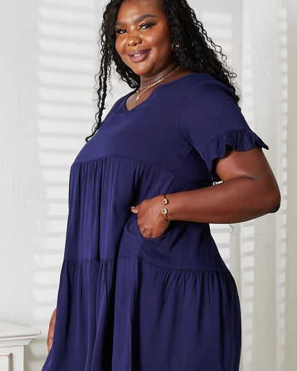 Mandy V-Neck Flounce Sleeve Tiered Dress