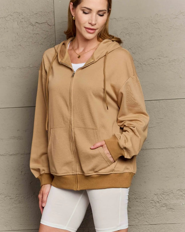 Full Size Zip Up Long Sleeve Hooded Jacket