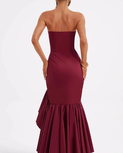 Strapless Ruffle High-Low Bodycon Dress
