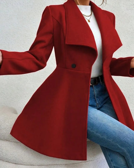 Collared Neck Button Up Long Sleeve Coat