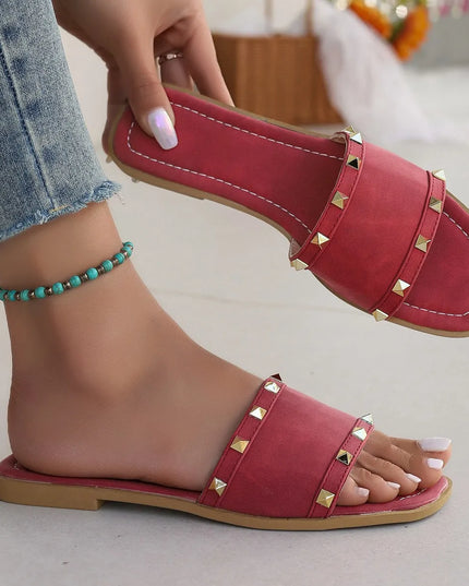 Studded Open Toe Flats Sandals 