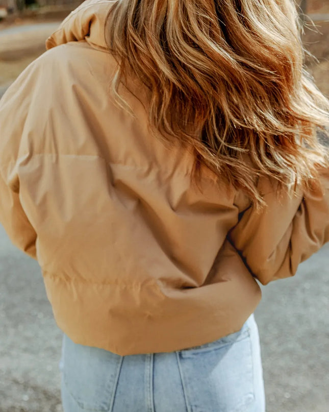 Zip Up Collared Neck Coat with Pockets