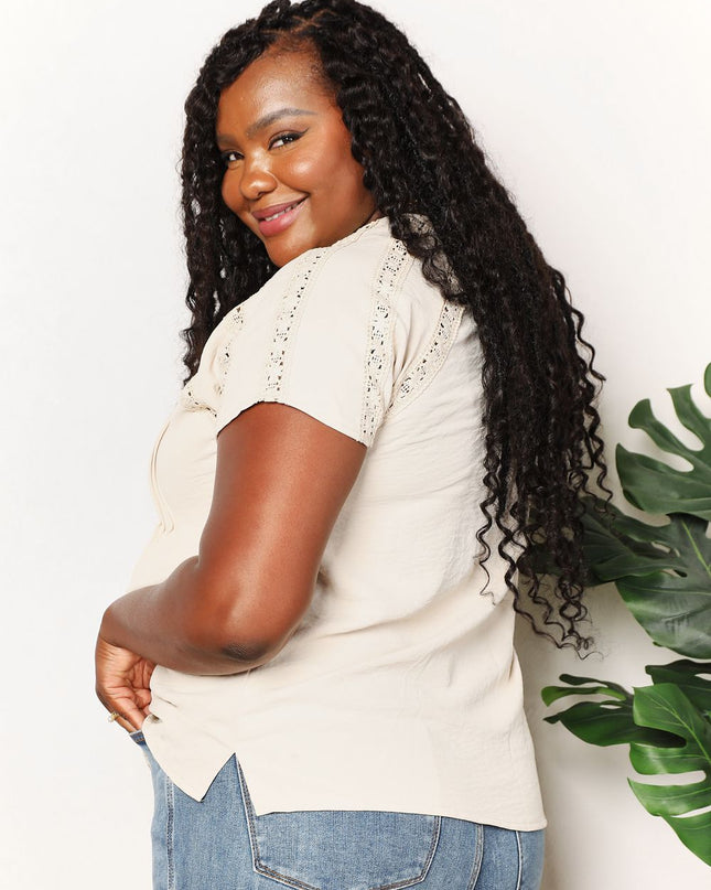 Double Take Crochet Buttoned Short Sleeves Top