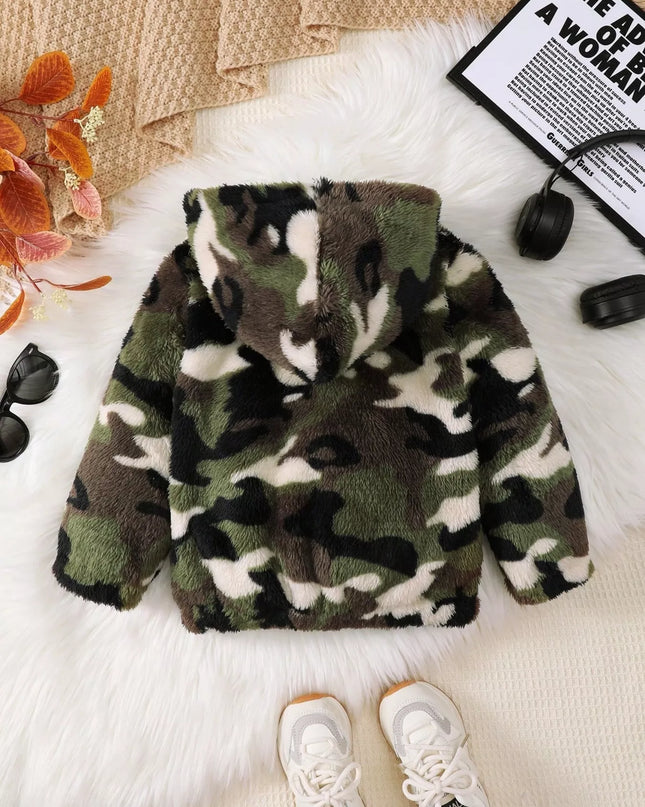Children's Camouflage Plush Hooded Jacket