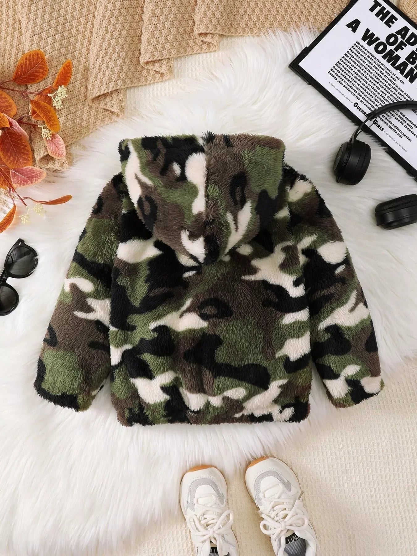 Children's Camouflage Plush Hooded Jacket