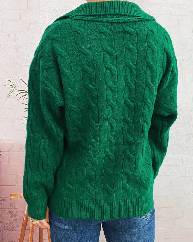 Cable Knit Johnny Collar Sweater