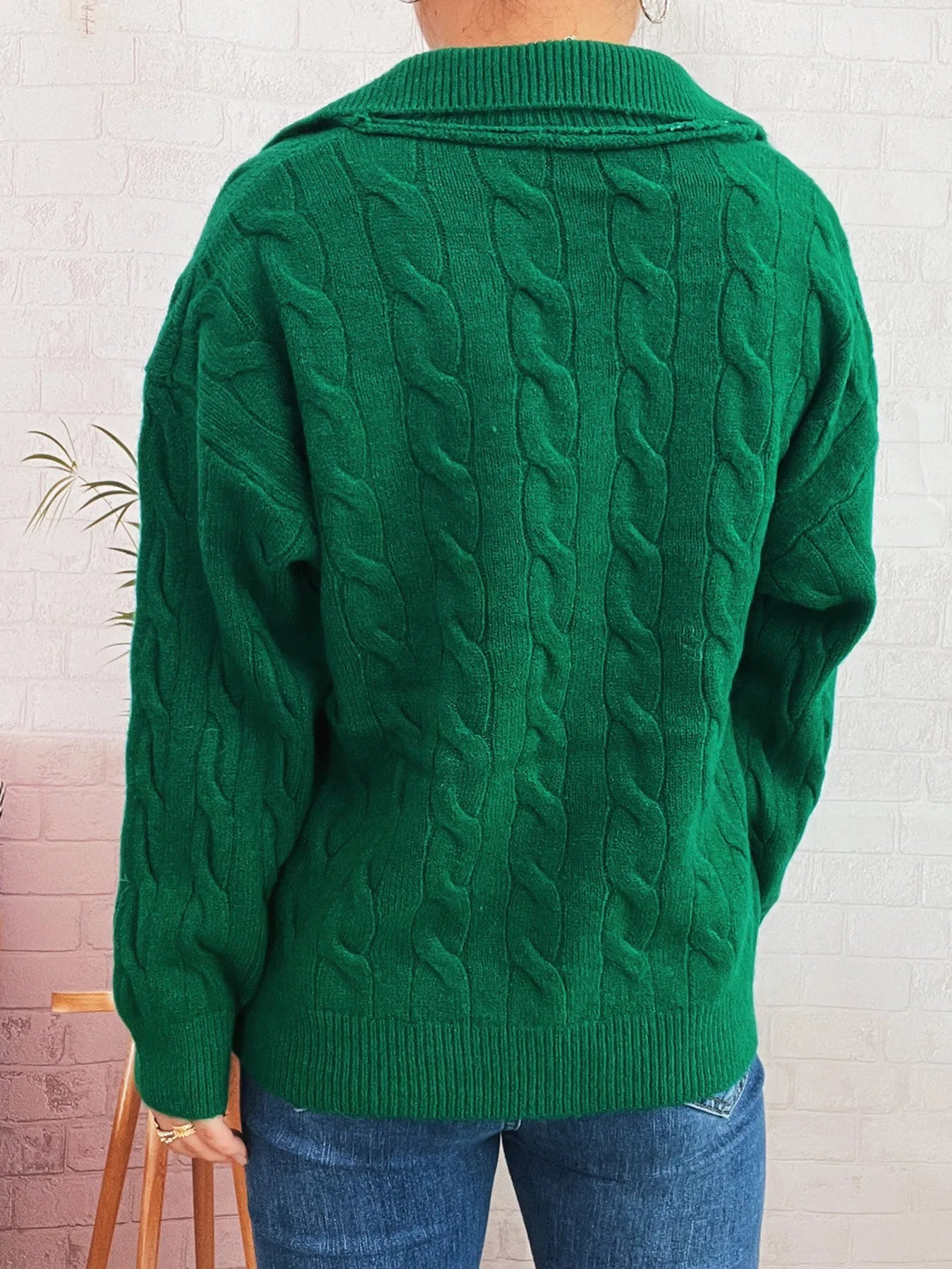 Cable Knit Johnny Collar Sweater