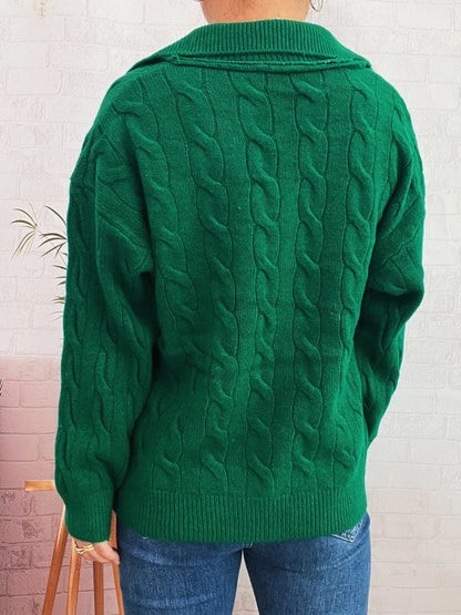 Cable Knit Johnny Collar Sweater