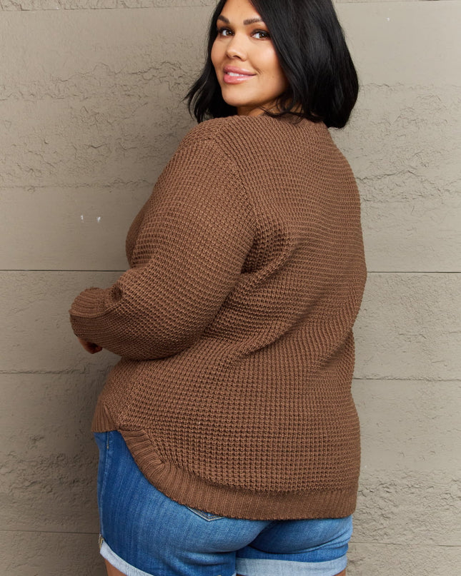 Zenana Breezy Days Plus Size High Low Waffle Knit Sweater