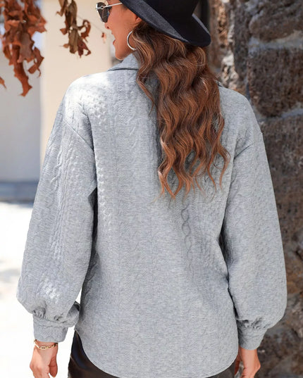 Cable Texture Puff Sleeve Loose Shacket