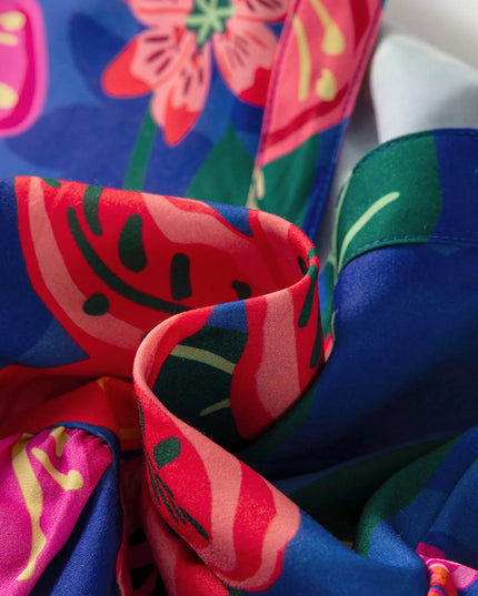 Floral Print 3/4 Sleeve V Neck Tiered Dress