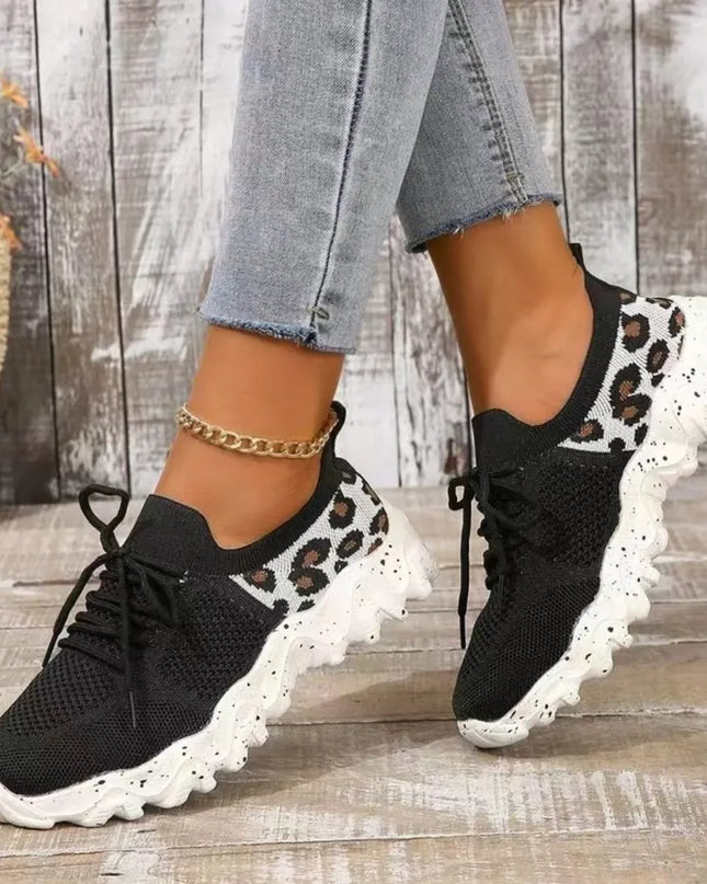 Leopard Mesh Round Toe Athletic 