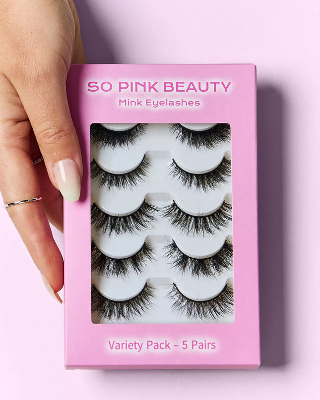 SO PINK BEAUTY Mink Eyelashes Variety Pack 5 Pairs Wispy Wonder One Size