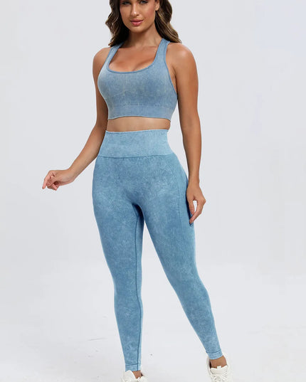 3 Piece Washed Square Neck Wide Strap Active Set 