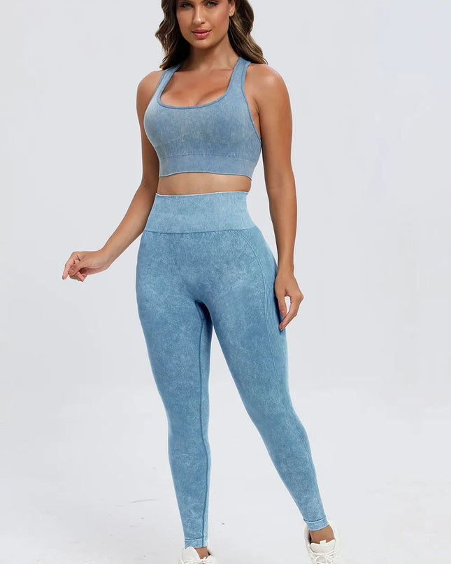 3 Piece Washed Square Neck Wide Strap Active Set 