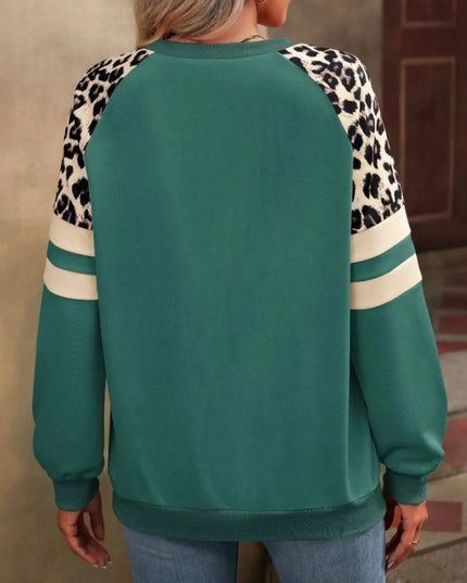 Leopard Round Neck Raglan Sleeve Sweatshirt