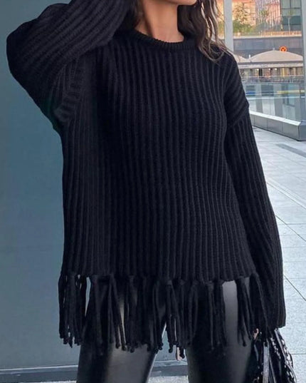 Fringe Round Neck Long Sleeve Sweater